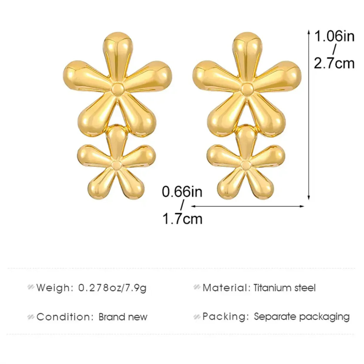 18K Gold Plated Double Daisy Drop Earrings - RACHIVA