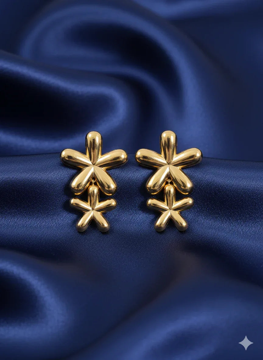 18K Gold Plated Double Daisy Drop Earrings - RACHIVA