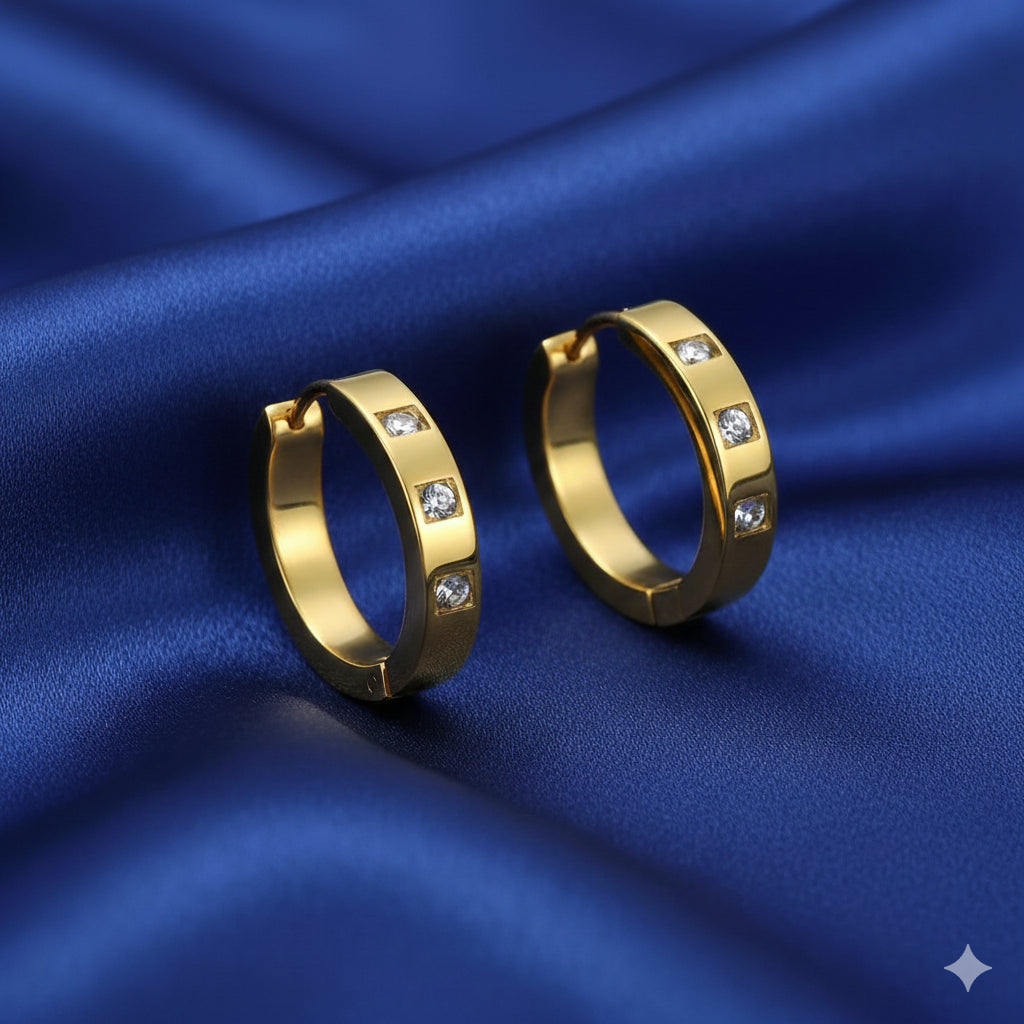 18K Gold Plated Zircon Studded Hoop Earrings