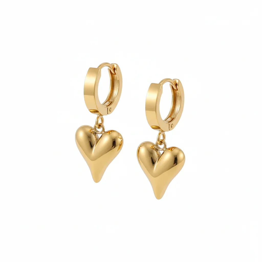 18K Gold Plated Puffy Heart Drop Earrings - RACHIVA