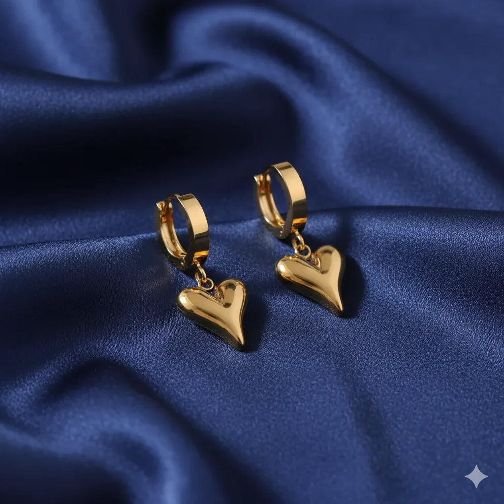 18K Gold Plated Puffy Heart Drop Earrings - RACHIVA