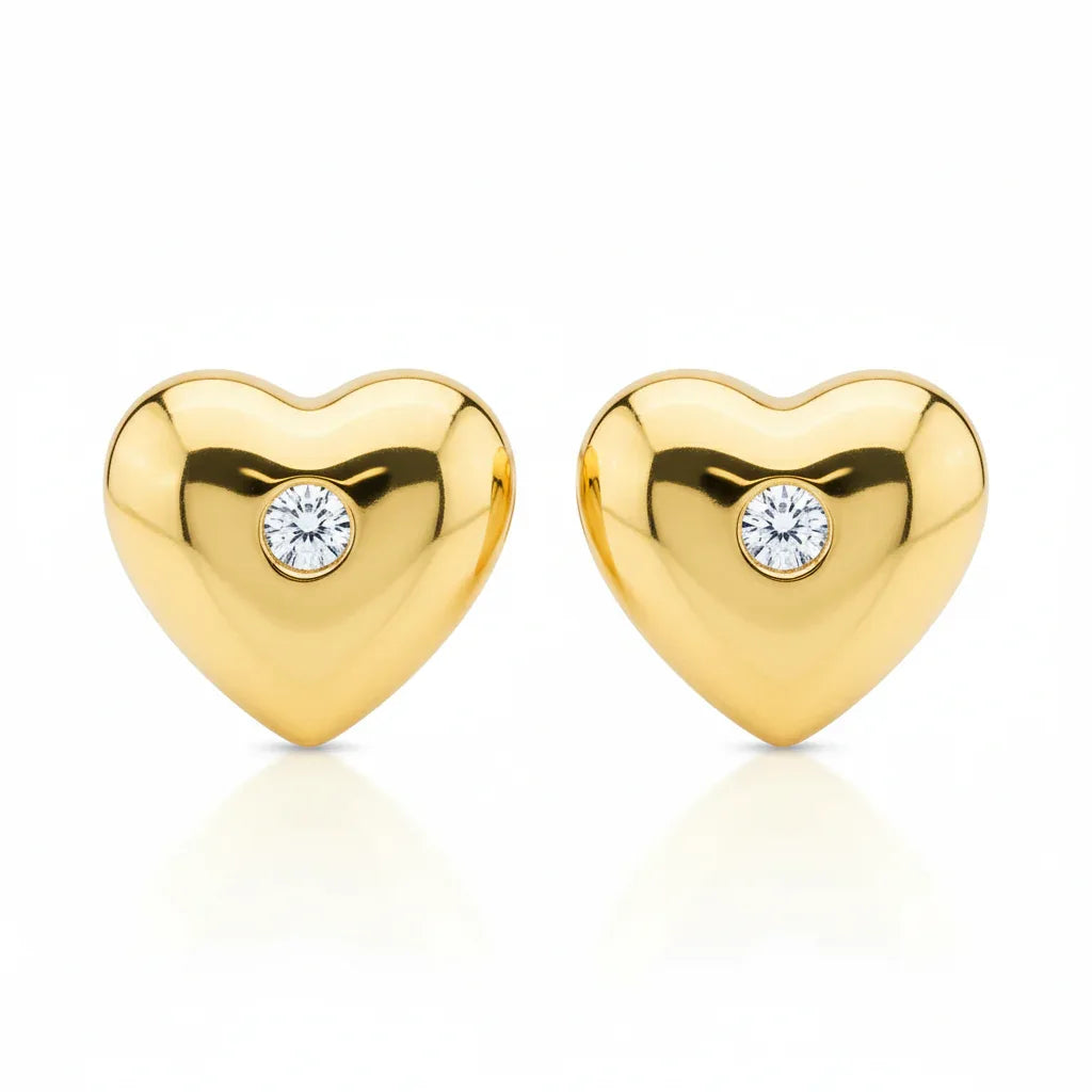 18K Gold Plated Heart Stud Earrings with Zircon Stone - RACHIVA