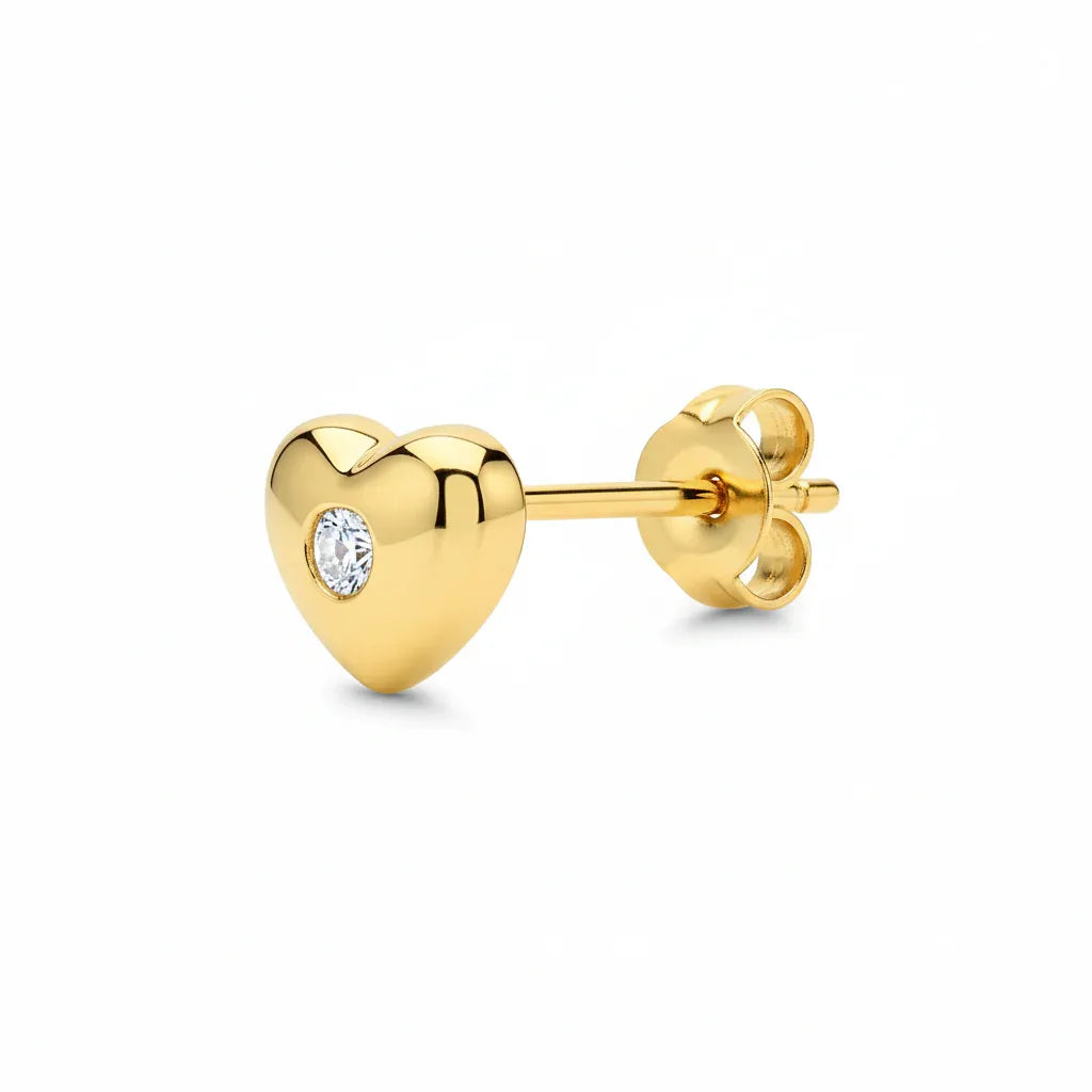 18K Gold Plated Heart Stud Earrings with Zircon Stone - RACHIVA