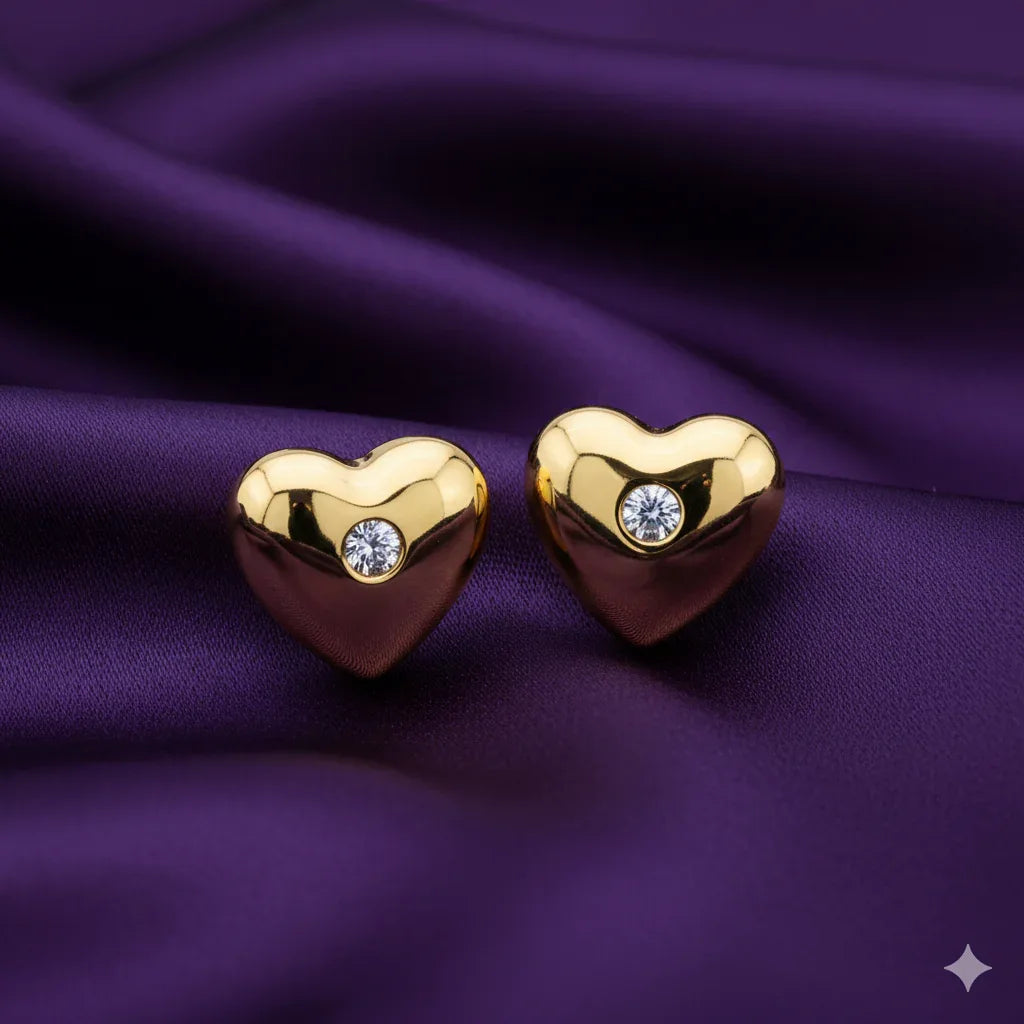 18K Gold Plated Heart Stud Earrings with Zircon Stone - RACHIVA