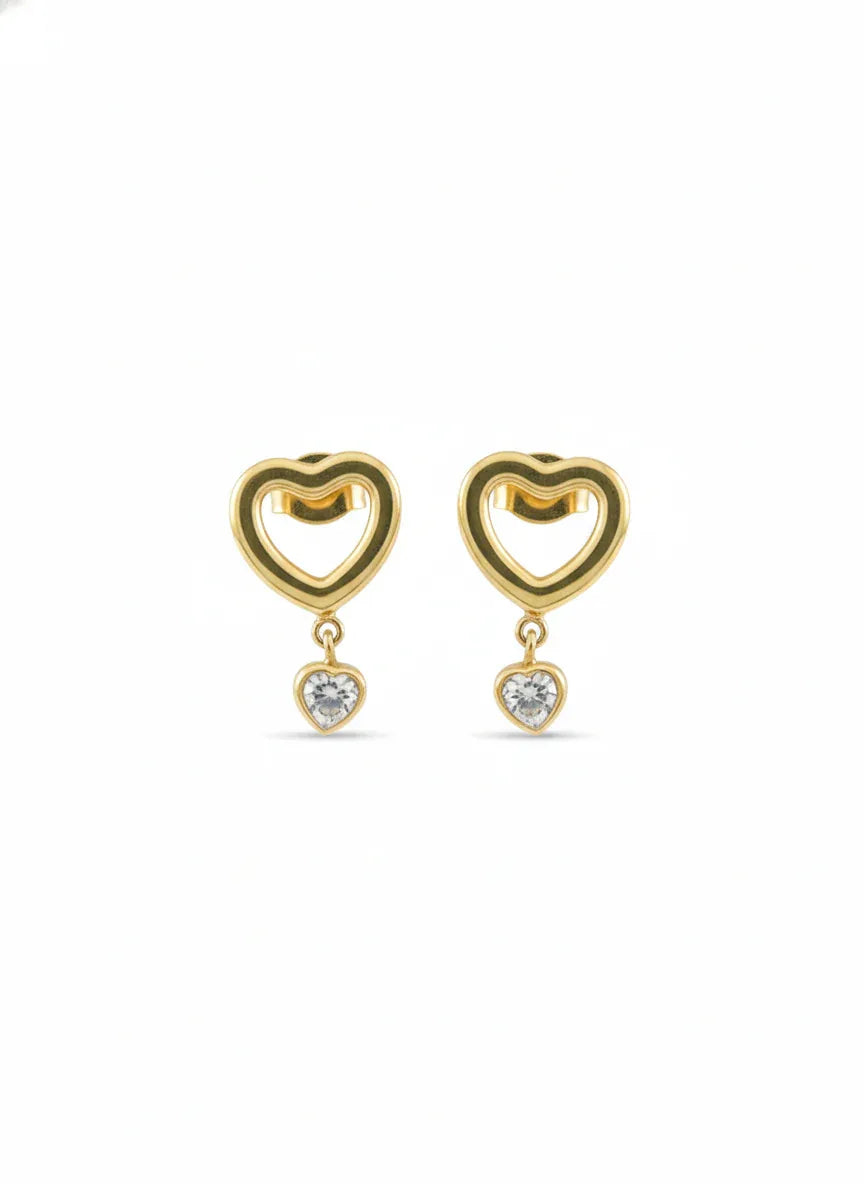 18K Gold Plated Double Heart Drop Zircon Earrings - RACHIVA