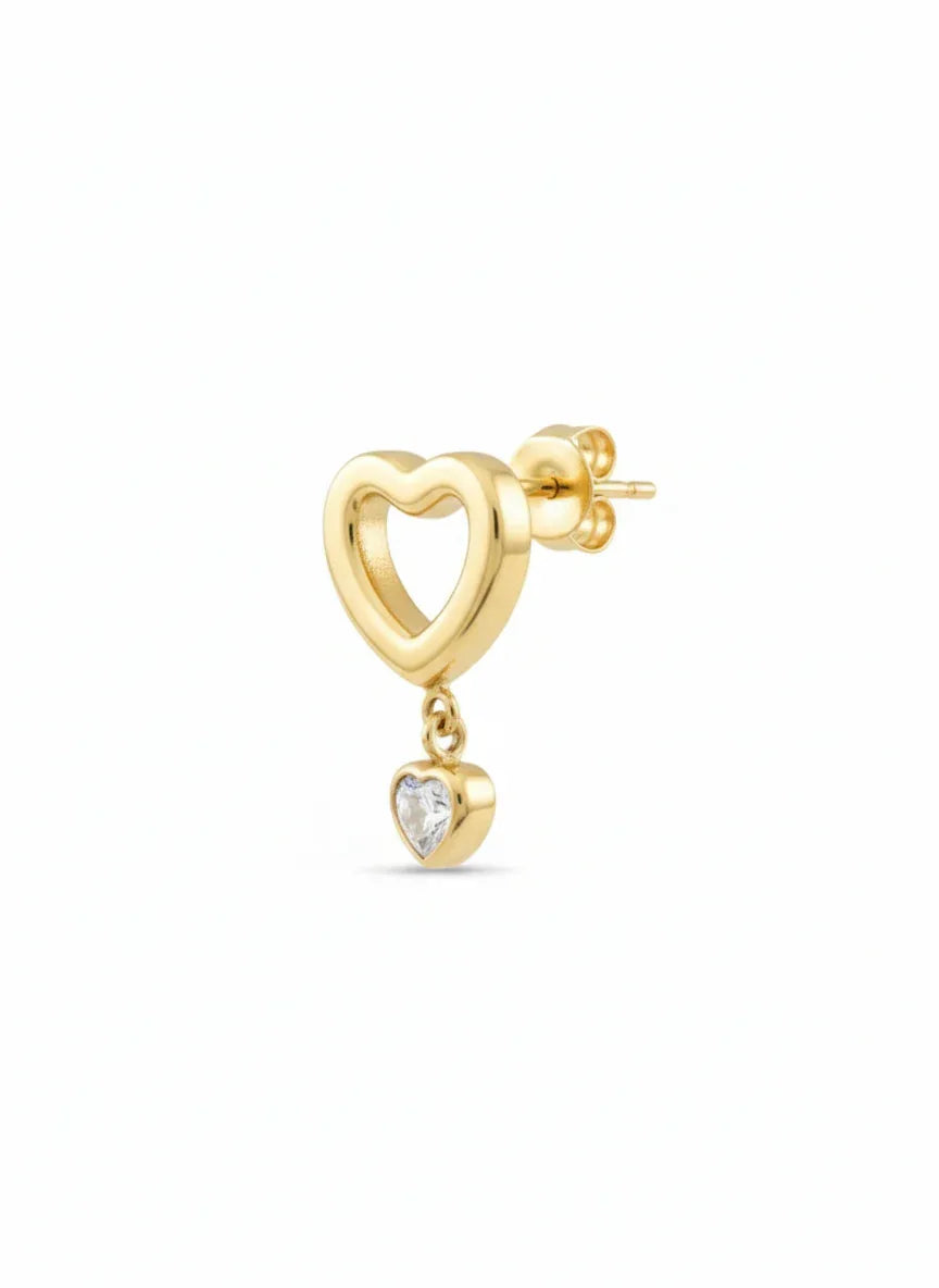 18K Gold Plated Double Heart Drop Zircon Earrings - RACHIVA