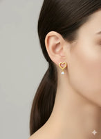 18K Gold Plated Double Heart Drop Zircon Earrings - RACHIVA