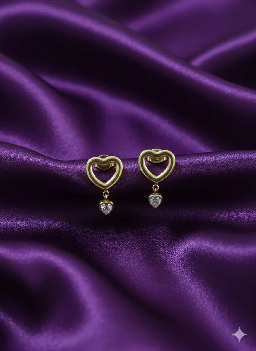 18K Gold Plated Double Heart Drop Zircon Earrings - RACHIVA
