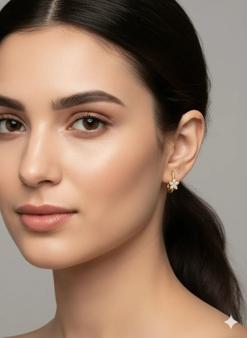 18K Gold Plated Floral Zircon Hoop Earrings - RACHIVA