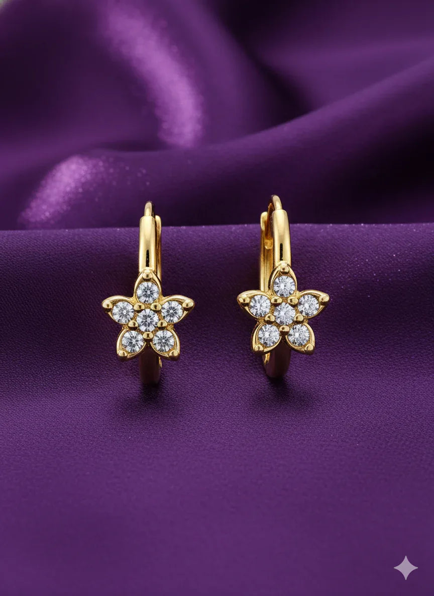 18K Gold Plated Floral Zircon Hoop Earrings - RACHIVA