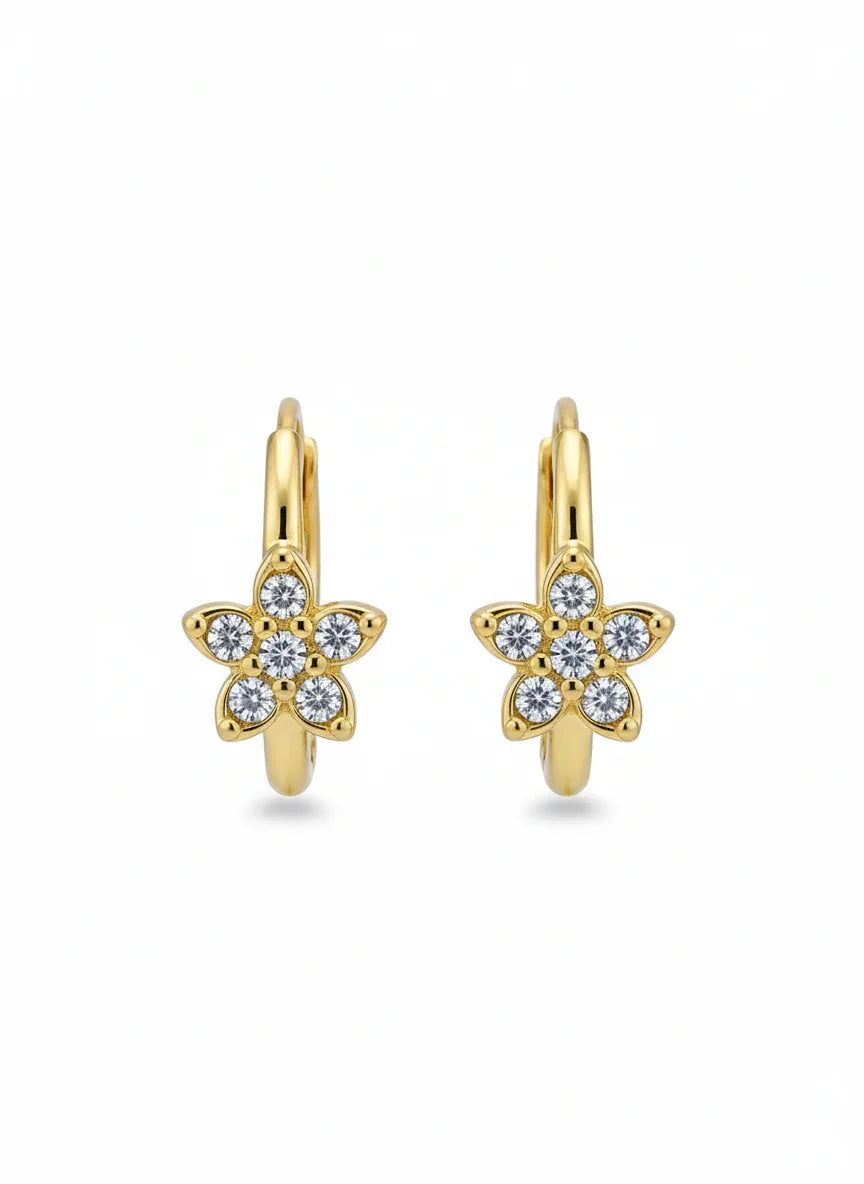 18K Gold Plated Floral Zircon Hoop Earrings - RACHIVA