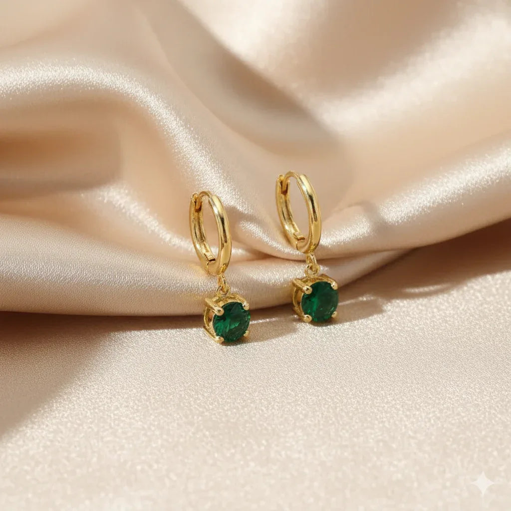 18K Gold Plated Emerald Green Drop Hoop Earrings - RACHIVA