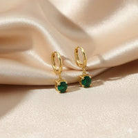 18K Gold Plated Emerald Green Drop Hoop Earrings - RACHIVA