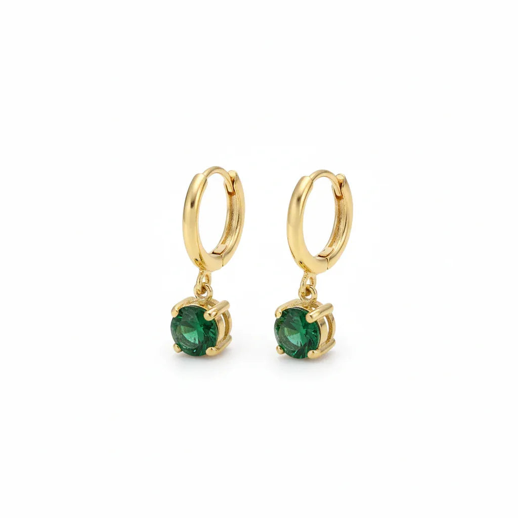 18K Gold Plated Emerald Green Drop Hoop Earrings - RACHIVA