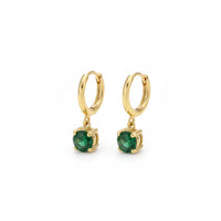 18K Gold Plated Emerald Green Drop Hoop Earrings - RACHIVA