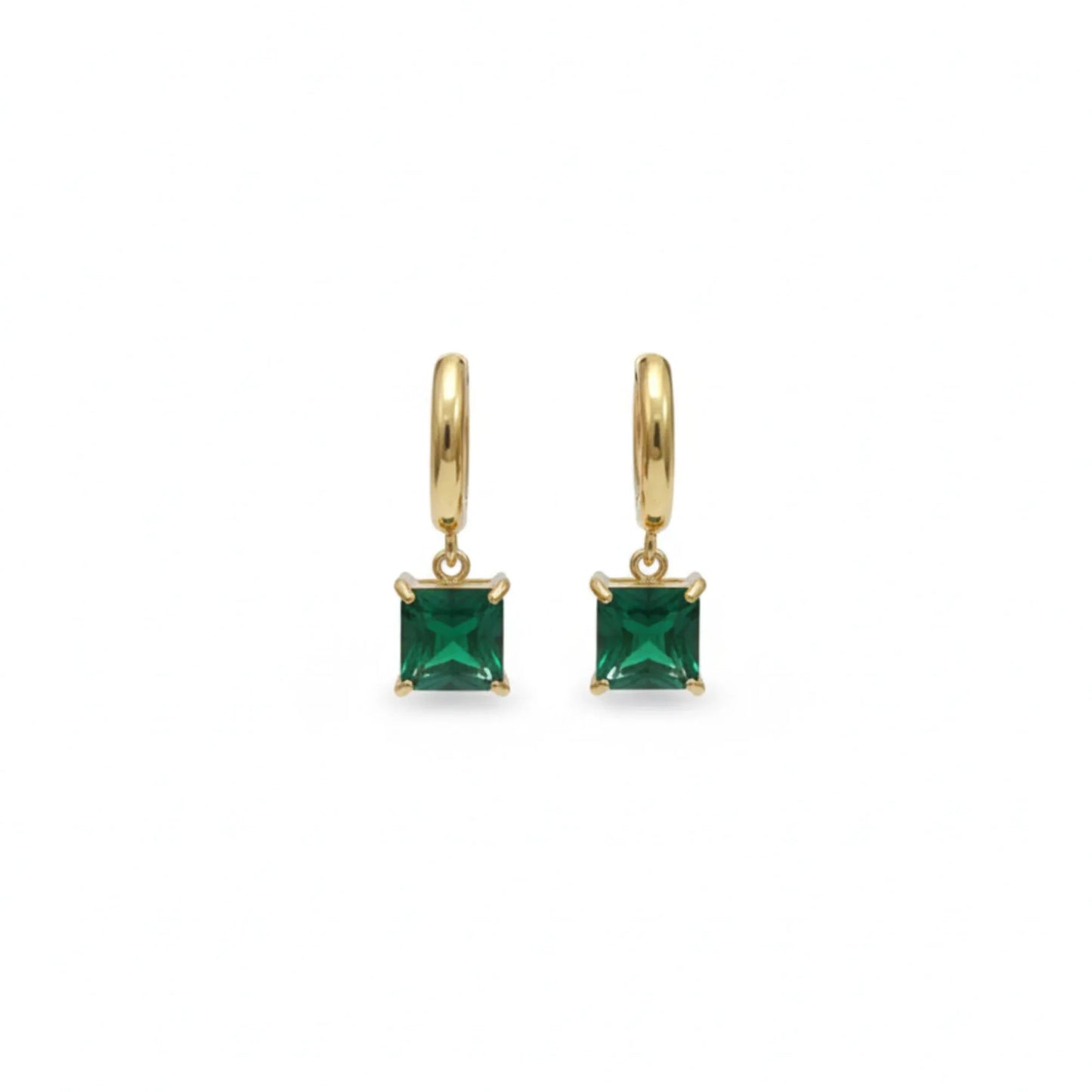 18K Gold Plated Emerald-Cut Green Zircon Hoop Drop Earrings - RACHIVA