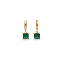 18K Gold Plated Emerald-Cut Green Zircon Hoop Drop Earrings - RACHIVA