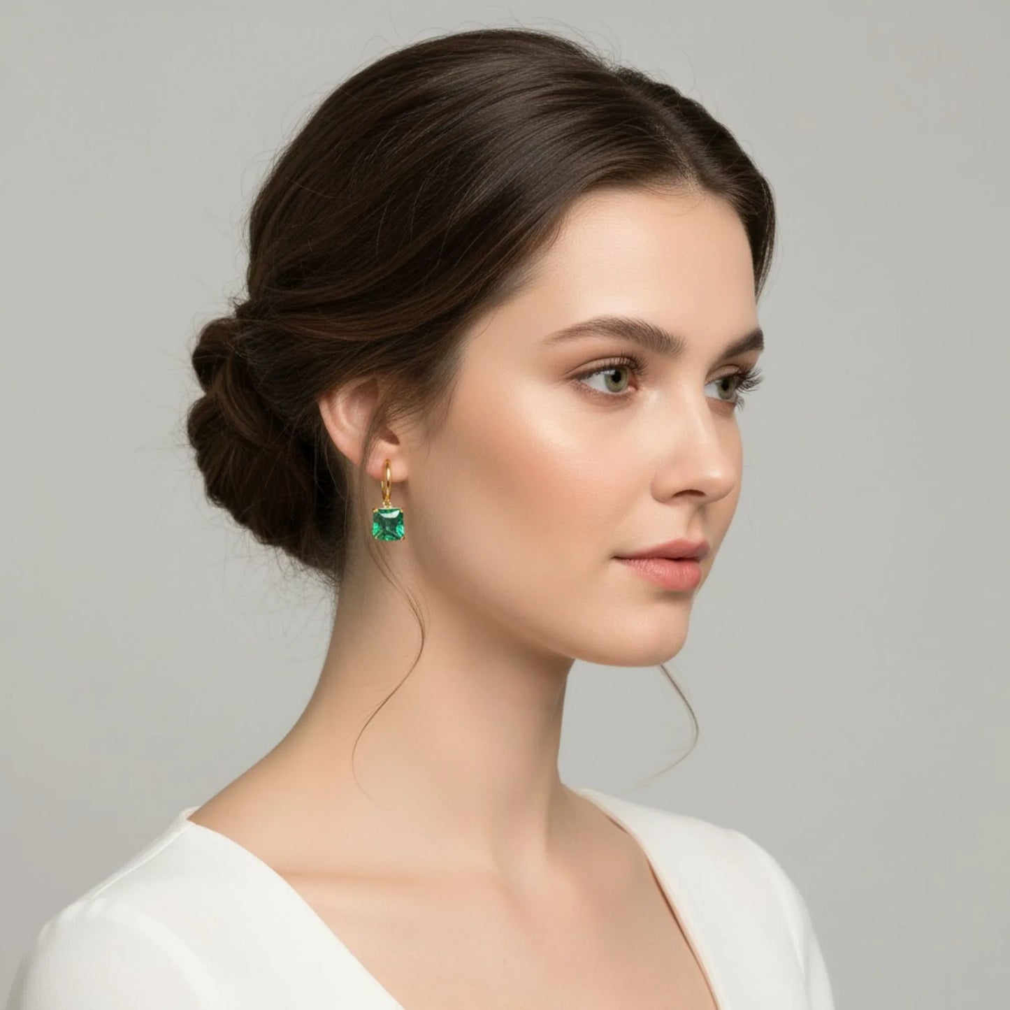 18K Gold Plated Emerald-Cut Green Zircon Hoop Drop Earrings - RACHIVA