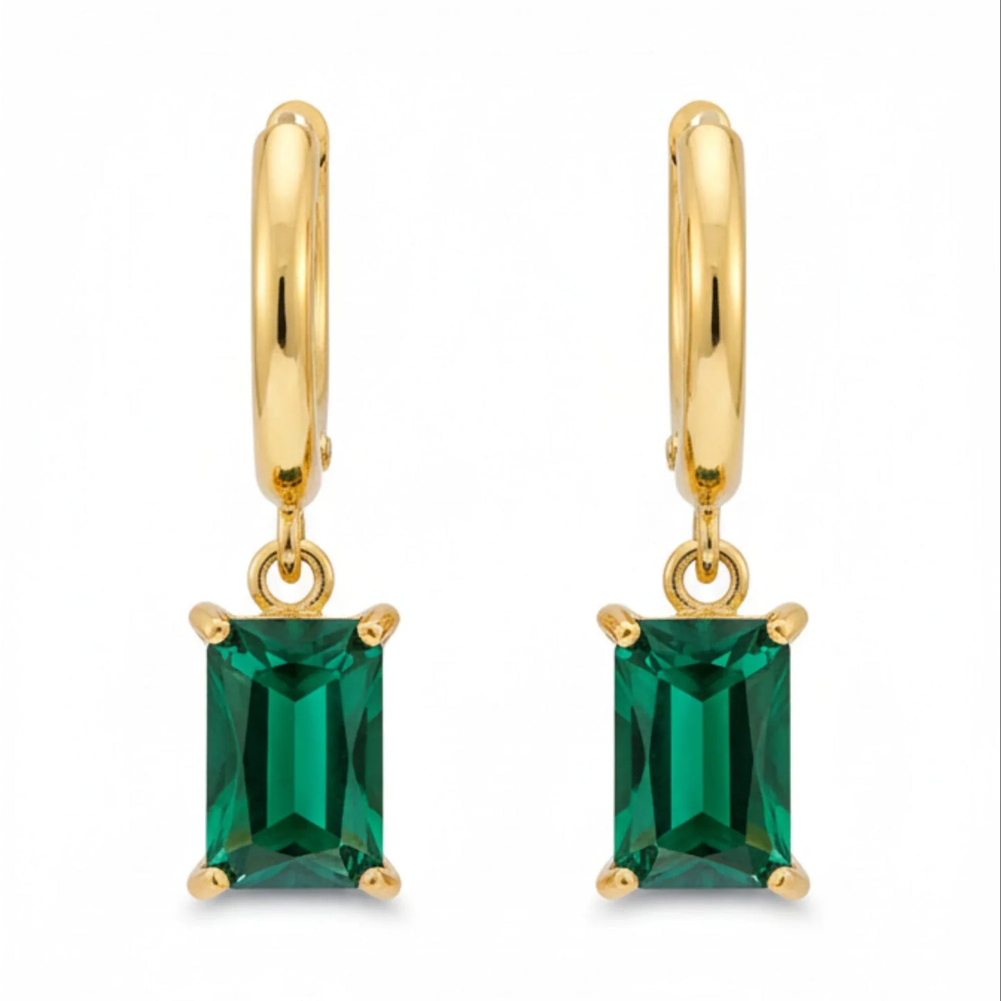 18K Gold Plated Emerald-Cut Green Zircon Rectangle Drop Hoop Earrings - RACHIVA