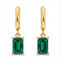 18K Gold Plated Emerald-Cut Green Zircon Rectangle Drop Hoop Earrings - RACHIVA