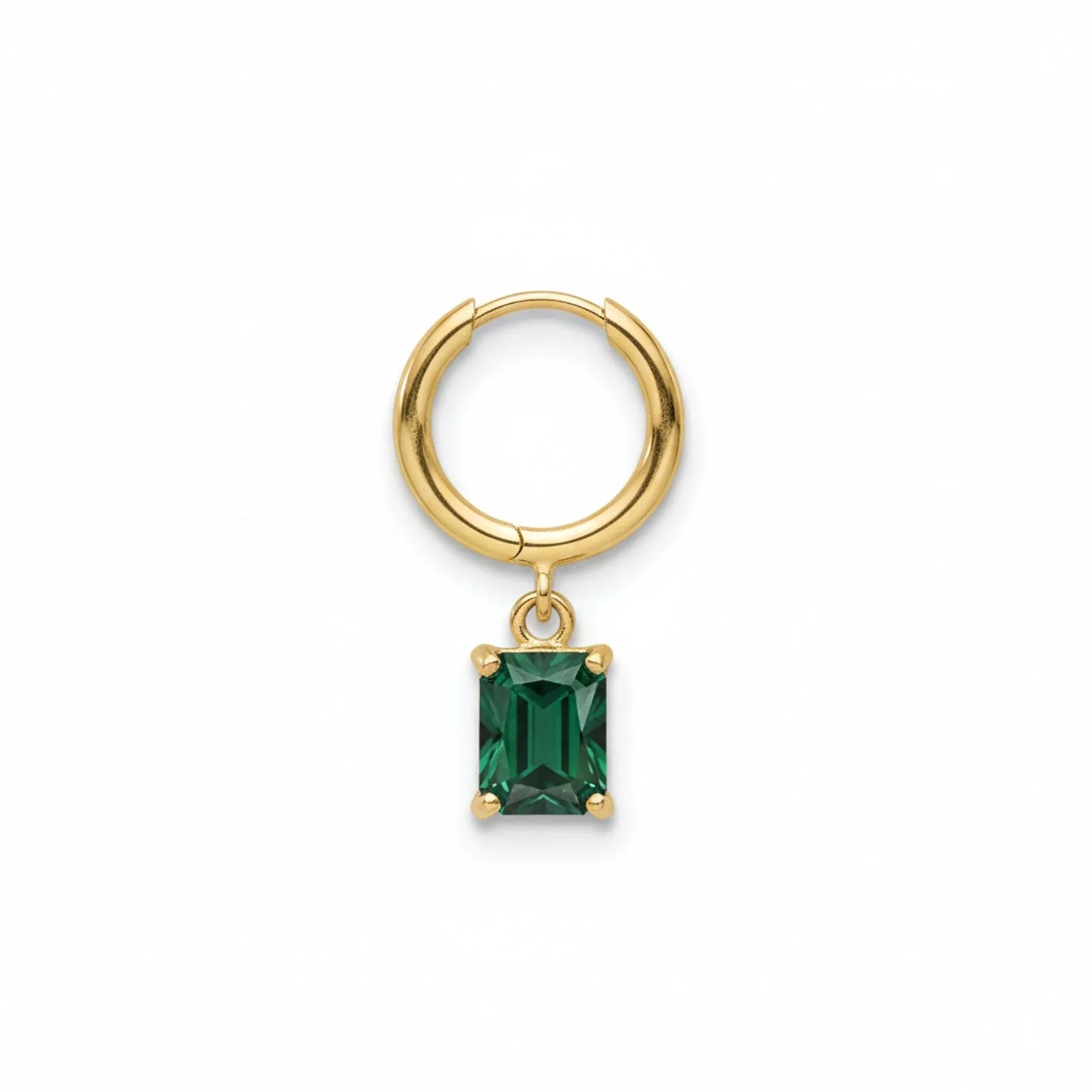 18K Gold Plated Emerald-Cut Green Zircon Rectangle Drop Hoop Earrings - RACHIVA