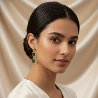 18K Gold Plated Green Zircon Square and Pear Double Drop Earrings - RACHIVA