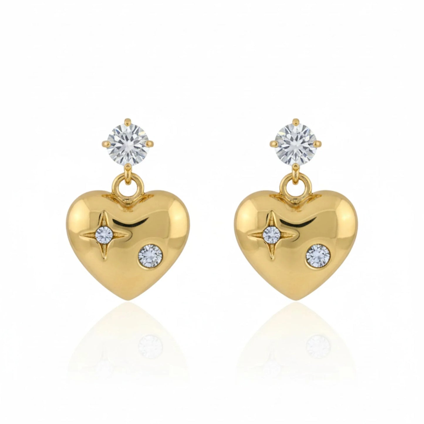 18K Gold Plated Heart Drop White Zircon Earrings - RACHIVA