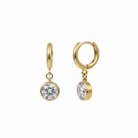 18K Gold Plated Round White Zircon Drop Huggie Earrings - RACHIVA