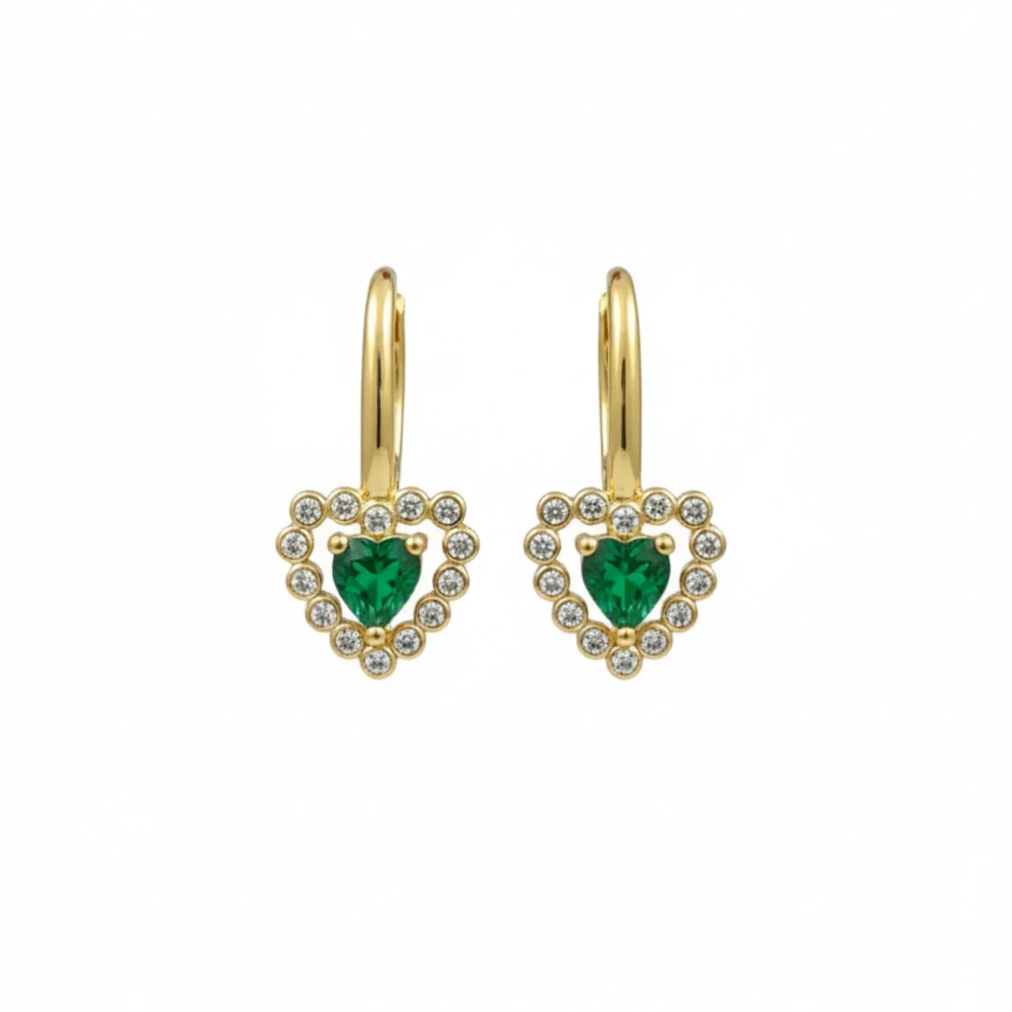 18K Gold Plated Heart Green Zircon Hook Drop Earrings - RACHIVA