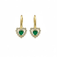 18K Gold Plated Heart Green Zircon Hook Drop Earrings - RACHIVA