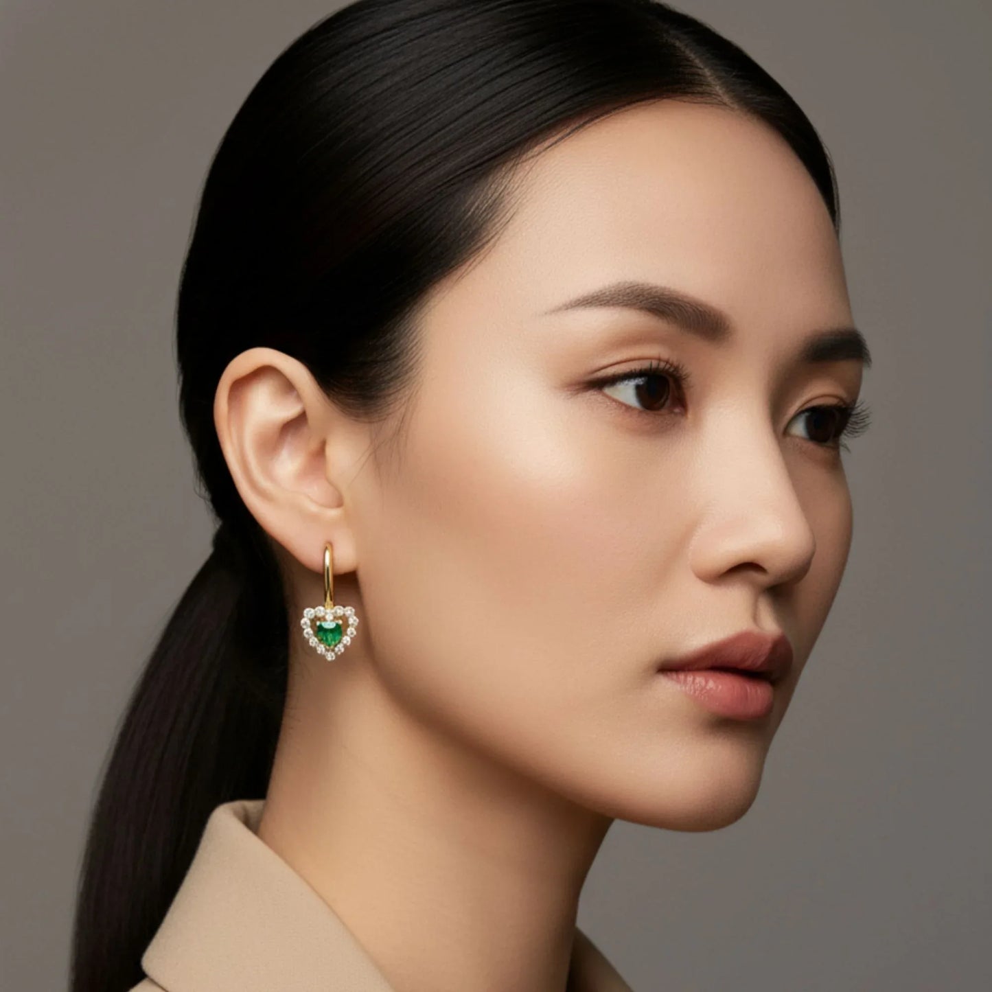 18K Gold Plated Heart Green Zircon Hook Drop Earrings - RACHIVA