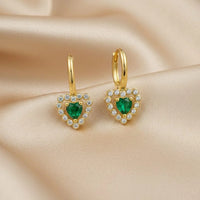 18K Gold Plated Heart Green Zircon Hook Drop Earrings - RACHIVA