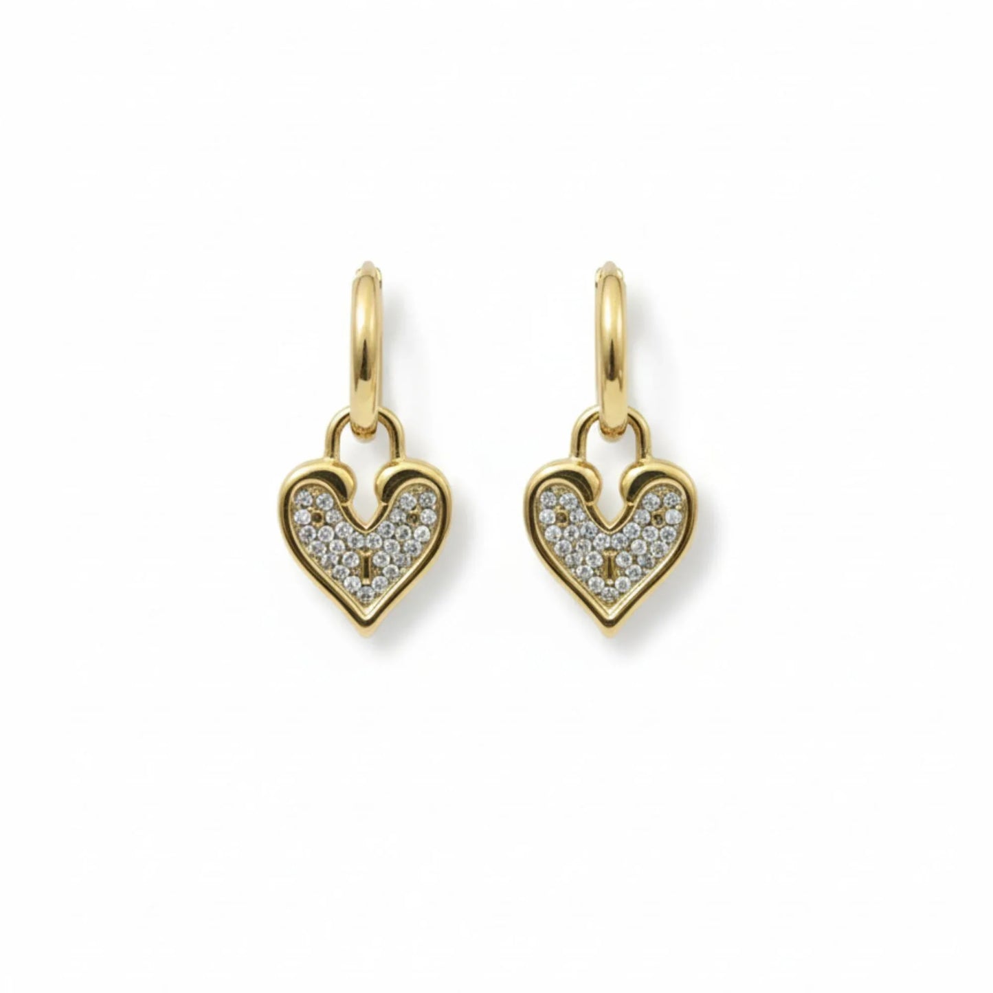 18K Gold Plated Pave Heart White Zircon Huggie Earrings - RACHIVA
