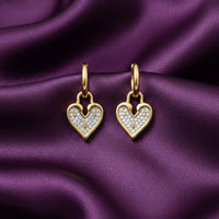 18K Gold Plated Pave Heart White Zircon Huggie Earrings - RACHIVA
