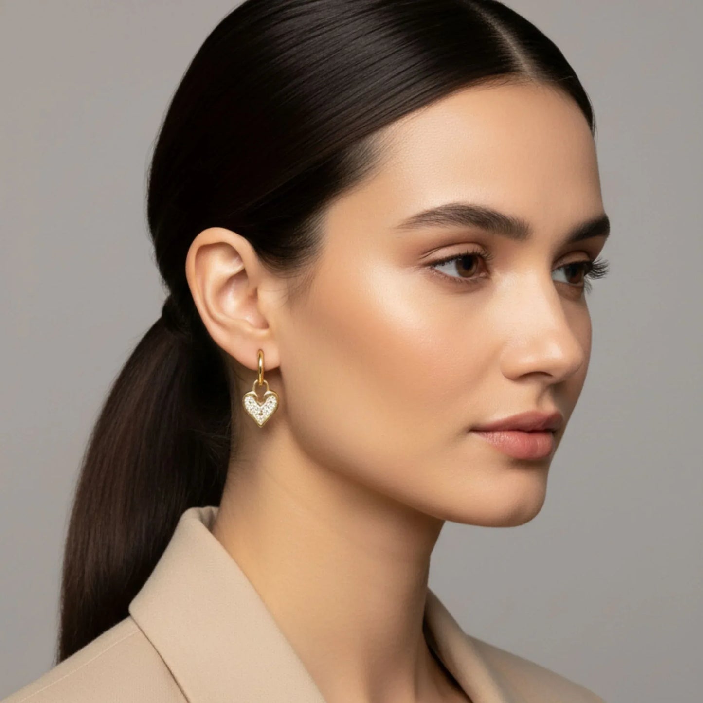 18K Gold Plated Pave Heart White Zircon Huggie Earrings - RACHIVA