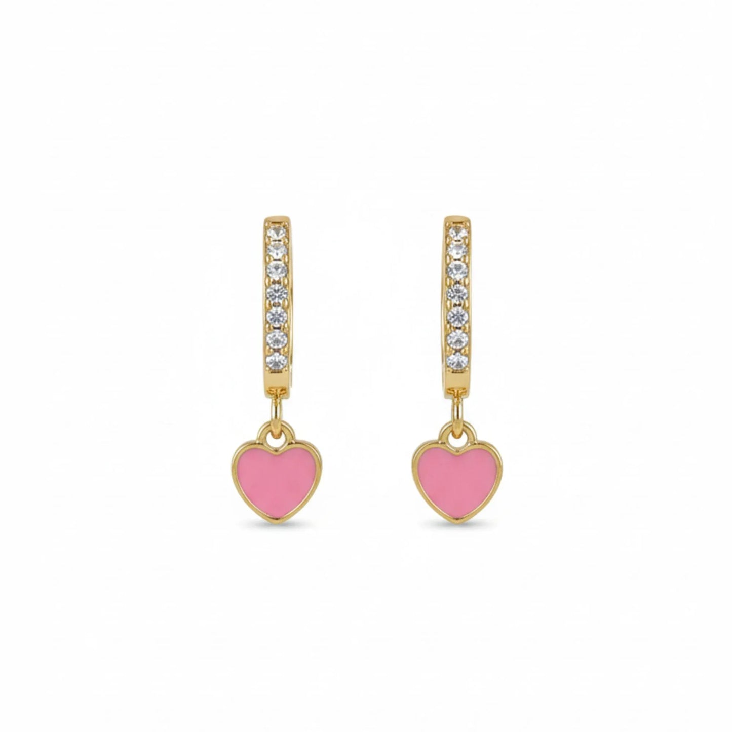 18K Gold Plated Pink Enamel Heart Huggie Earrings - RACHIVA