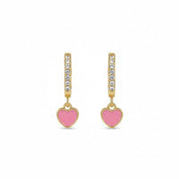 18K Gold Plated Pink Enamel Heart Huggie Earrings - RACHIVA