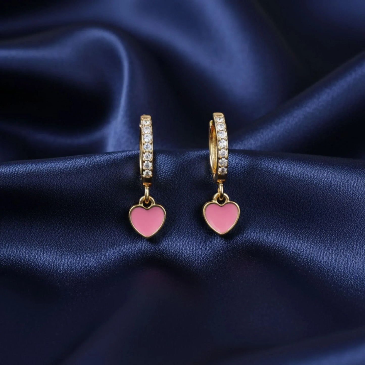 18K Gold Plated Pink Enamel Heart Huggie Earrings - RACHIVA