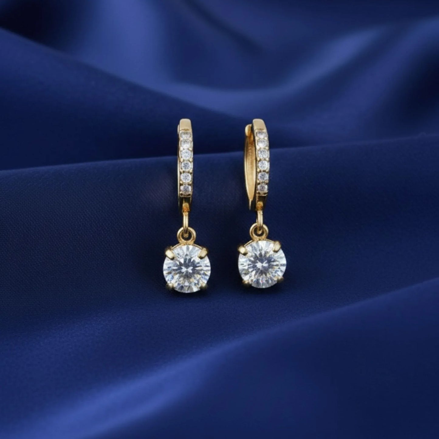 18K Gold Plated Classic Round White Zircon Drop Huggie Earrings - RACHIVA