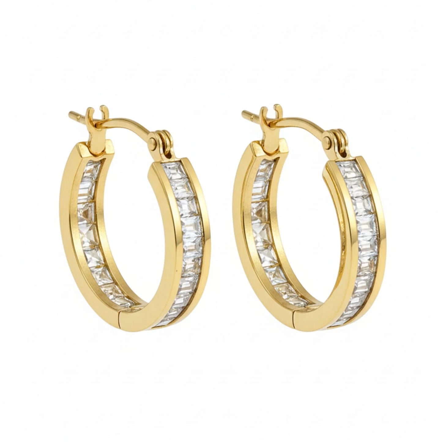 18K Gold Plated Baguette Zircon Channel Hoop Earrings - RACHIVA