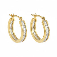 18K Gold Plated Baguette Zircon Channel Hoop Earrings - RACHIVA