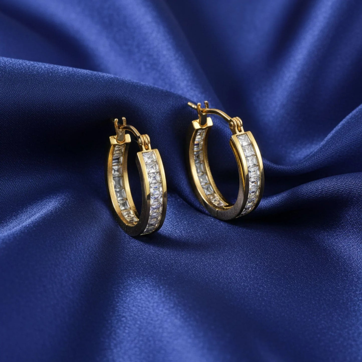 18K Gold Plated Baguette Zircon Channel Hoop Earrings - RACHIVA