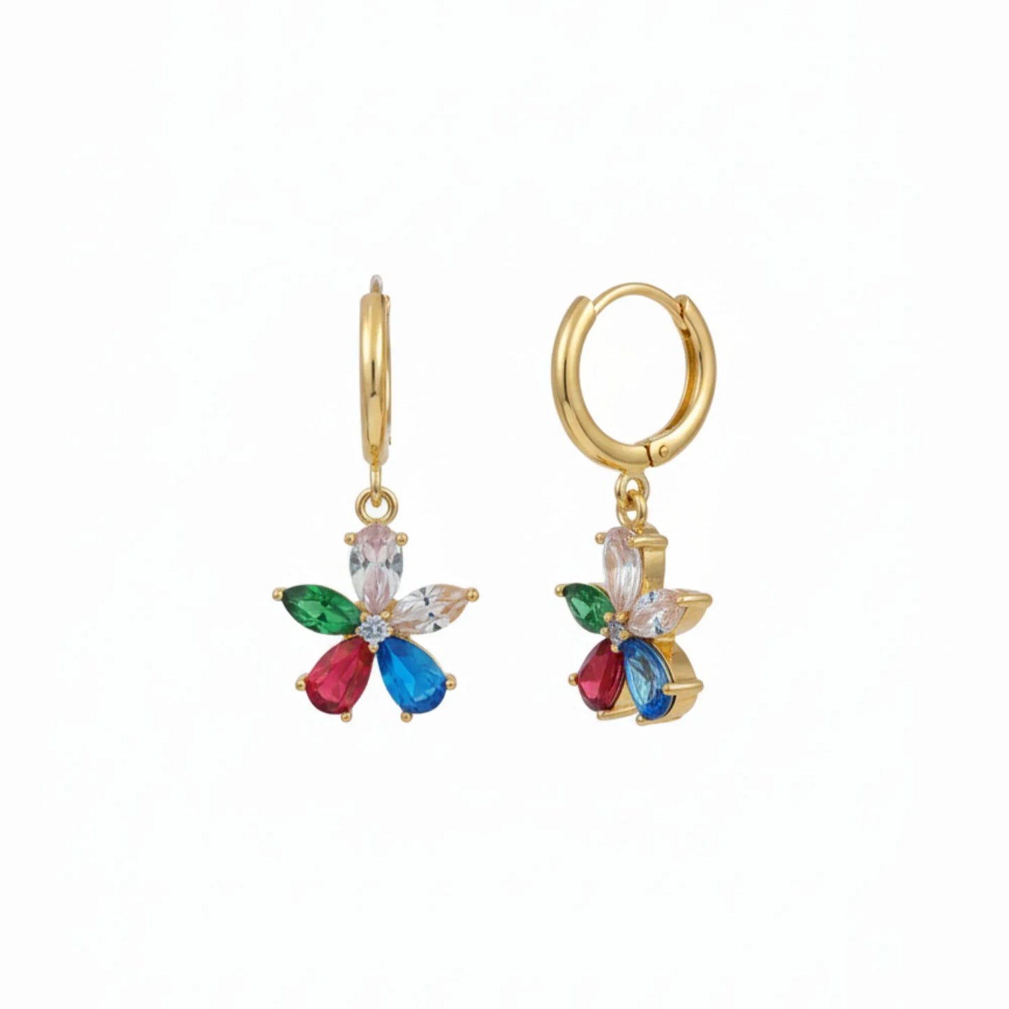 18K Gold Plated Floral Multicolor Drop Earrings - RACHIVA