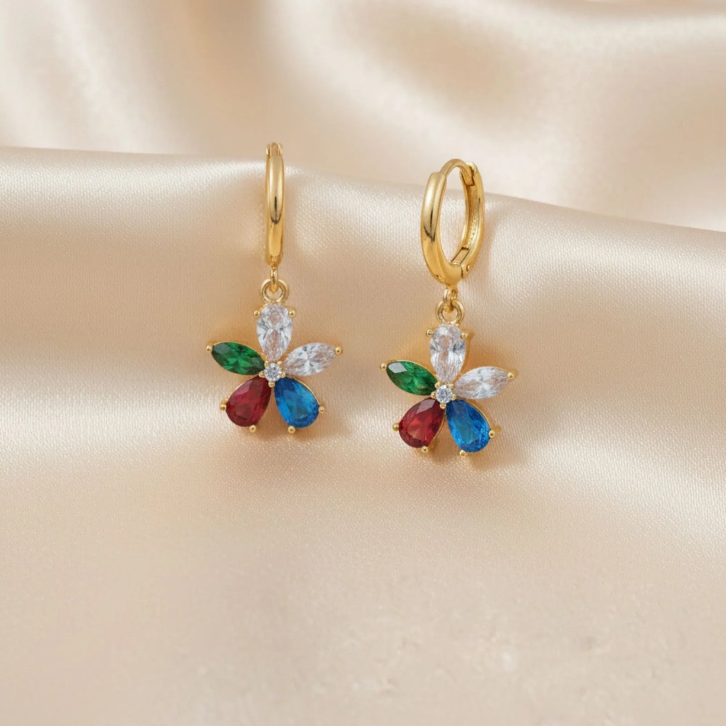 18K Gold Plated Floral Multicolor Drop Earrings - RACHIVA