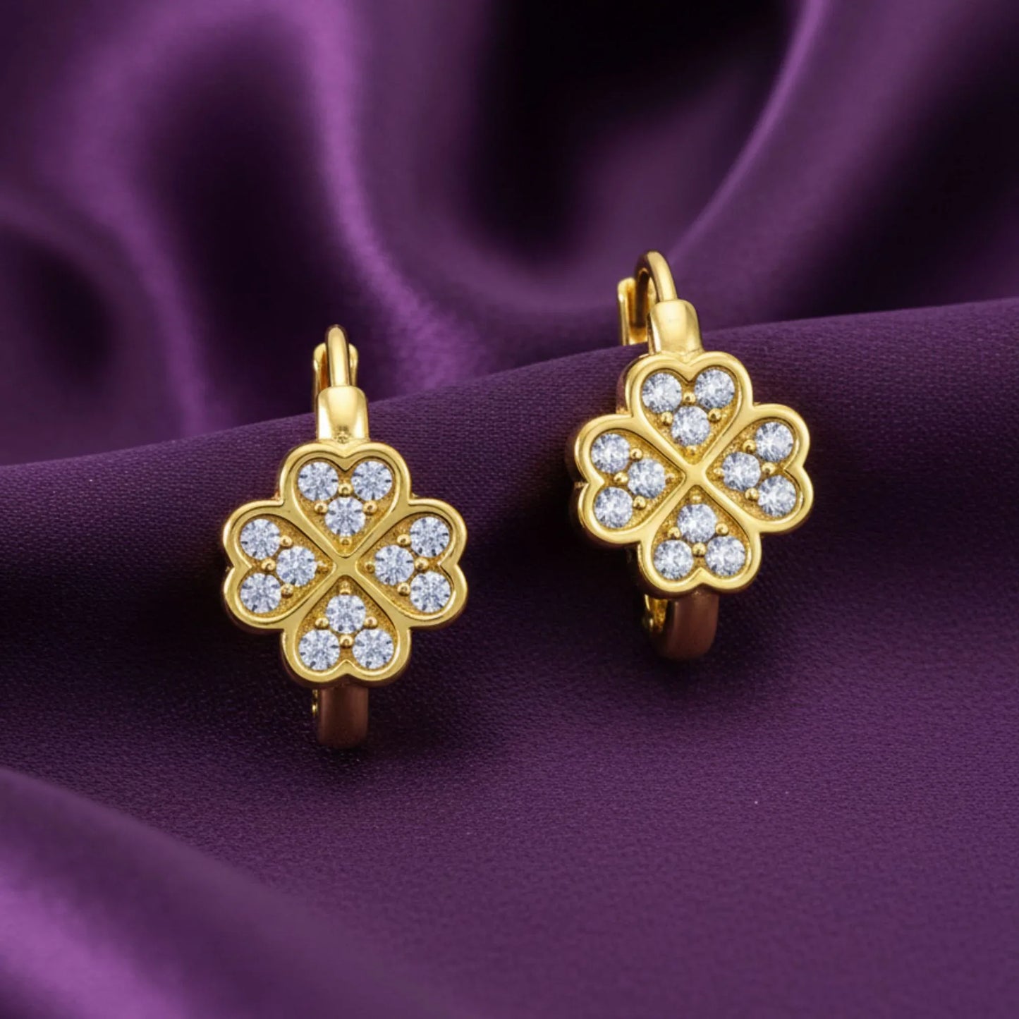 18K Gold Plated Clover Crystal Hoop Earrings - RACHIVA