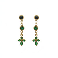 18K Gold Plated Green Stone Cross Drop Earrings - RACHIVA