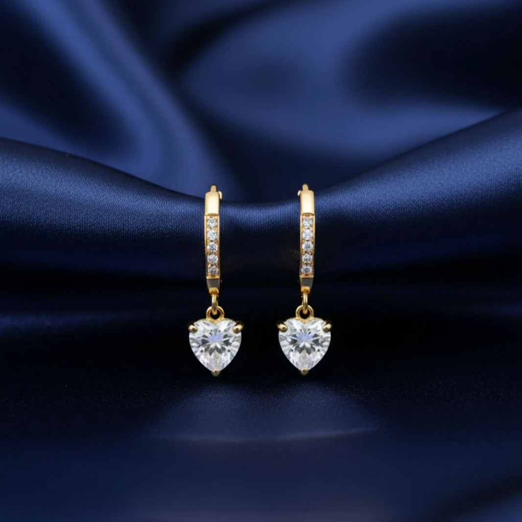 18K Gold Plated Round Solitaire Drop Earrings
