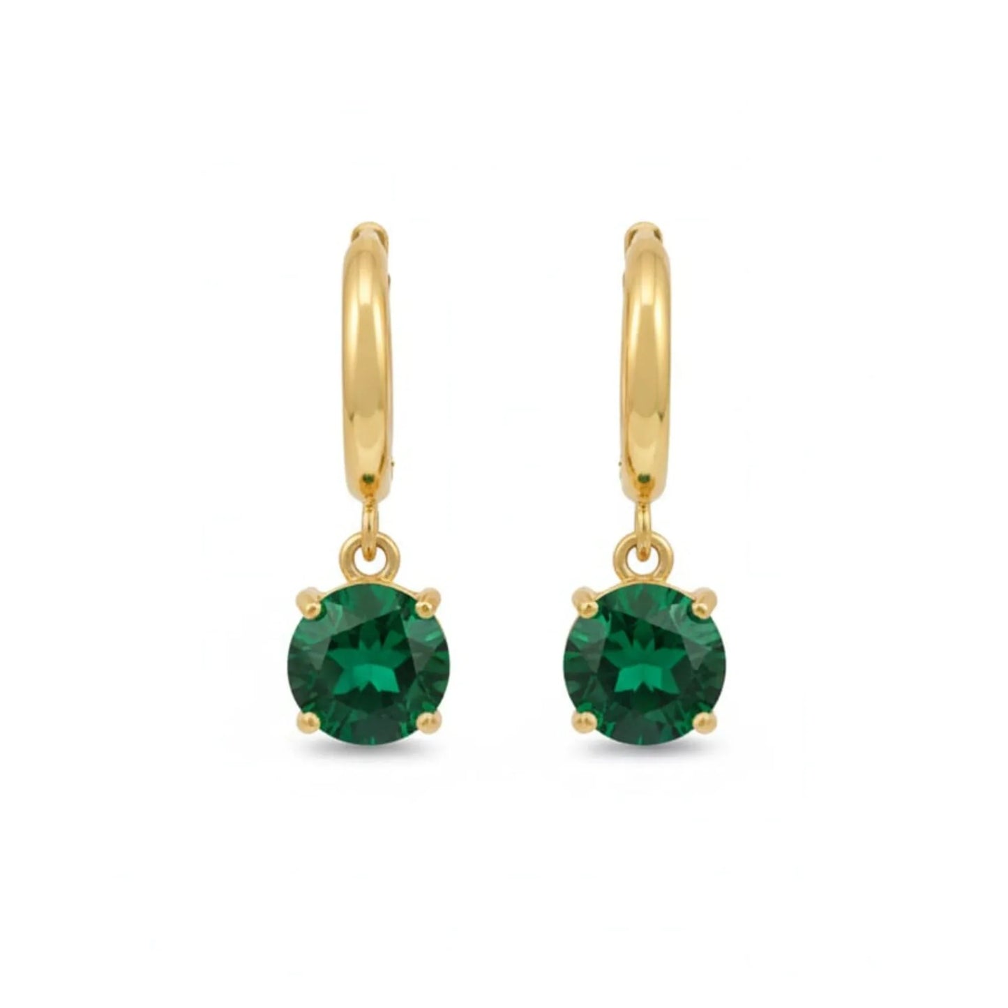 18K Gold Plated Emerald Solitaire Drop Earrings - RACHIVA