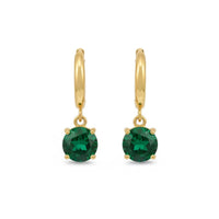 18K Gold Plated Emerald Solitaire Drop Earrings - RACHIVA