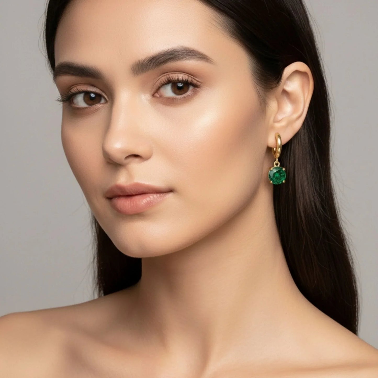 18K Gold Plated Emerald Solitaire Drop Earrings - RACHIVA